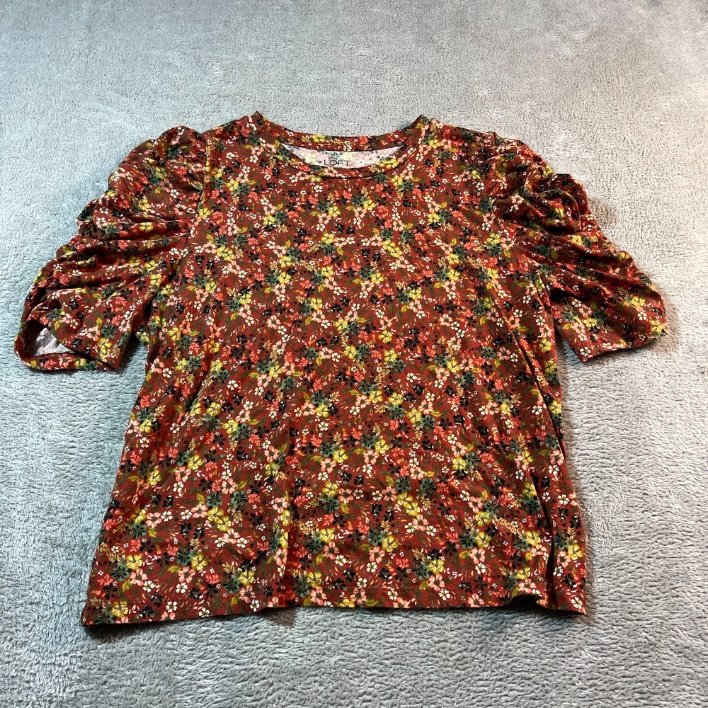 Loft Outlet  L Floral Fairy Orange‎ Short Sleeve Outdoorsy Spring Fall Barn Farm
